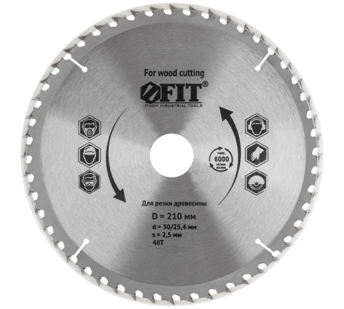 Диск пильный для циркулярных пил по дереву, спец. форма зуба 210 х 30/25,4 х 48Т FIT IT