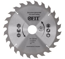 Диск пильный для циркулярных пил по дереву, технический рез с гвоздями 210 х 32/30 х 24T FIT IT
