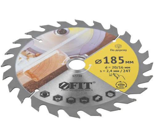 Диск пильный для циркулярных пил по дереву 185 х 20/16 х 24T FIT IT Диск пильный для циркулярных пил по дереву 185 х 20/16 х 24T FIT IT