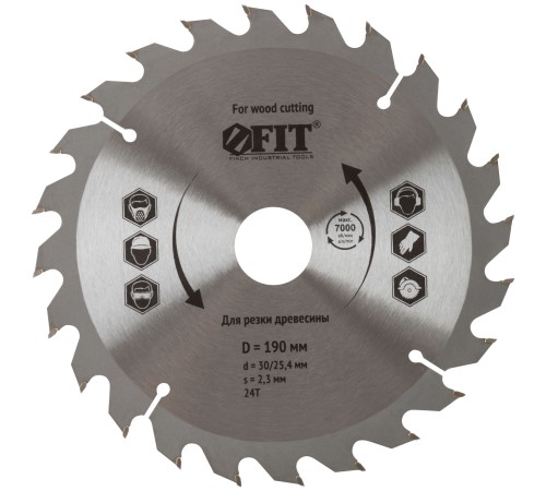 Диск пильный для циркулярных пил по дереву 190 х 30/25,4 х 24T FIT IT