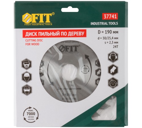 Диск пильный для циркулярных пил по дереву 190 х 30/25,4 х 24T FIT IT