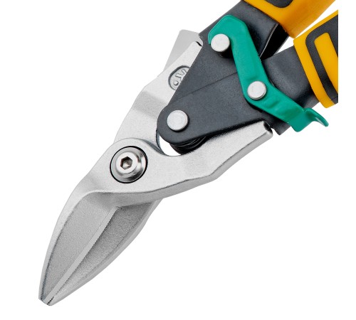 Ножницы по металлу, 270 мм, прямой и правый рез, сталь-СrMo, трехкомпонентные рукоятки Denzel