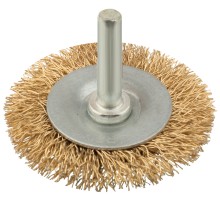 Корщетка дисковая прямая, со шпилькой, стальная латунированная волнистая проволока  50 мм КУРС