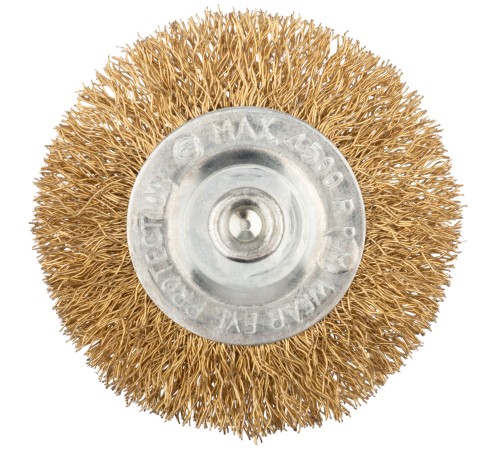 Корщетка дисковая прямая, со шпилькой, стальная латунированная волнистая проволока  63 мм КУРС