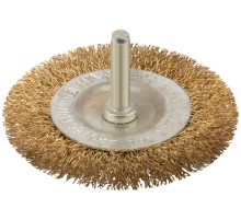 Корщетка дисковая прямая, со шпилькой, стальная латунированная волнистая проволока  75 мм КУРС