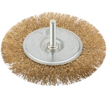 Корщетка дисковая прямая, со шпилькой, стальная латунированная волнистая проволока 100 мм КУРС