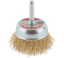 Корщетка чашечная, со шпилькой, стальная латунированная волнистая проволока 50 мм КУРС