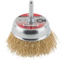 Корщетка чашечная, со шпилькой, стальная латунированная волнистая проволока 75 мм КУРС