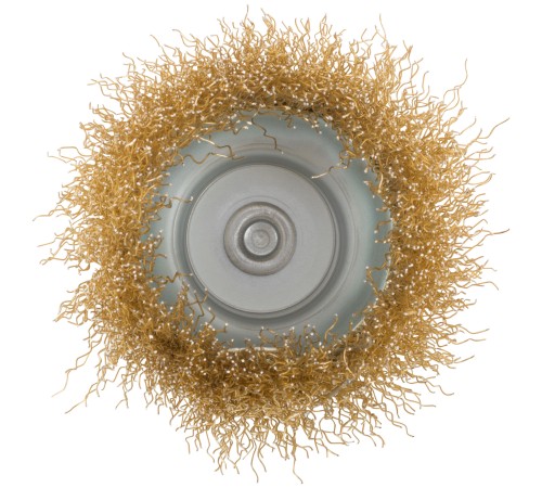 Корщетка чашечная, со шпилькой, стальная латунированная волнистая проволока 75 мм КУРС