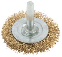 Корщетка, тип "колесо", со штифтом, стальная латунированная волнистая проволока  50 мм MOS