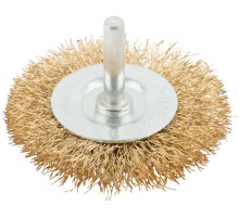Корщетка, тип "колесо", со штифтом, стальная латунированная волнистая проволока  63 мм MOS