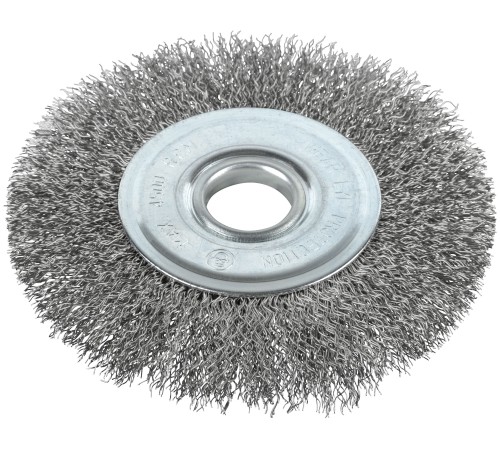 Корщетка-колесо, посадочный диаметр 22,2 мм, волнистая проволока, нержавеющая сталь, Профи 125 мм FIT IT
