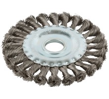 Корщетка-колесо, посадочный диаметр 22,2 мм, витая проволока, нержавеющая сталь, Профи 125 мм FIT IT