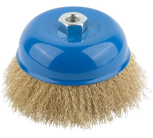 Корщетка, тип "чашка", гайка М14, стальная латунированная волнистая проволока 125 мм MOS