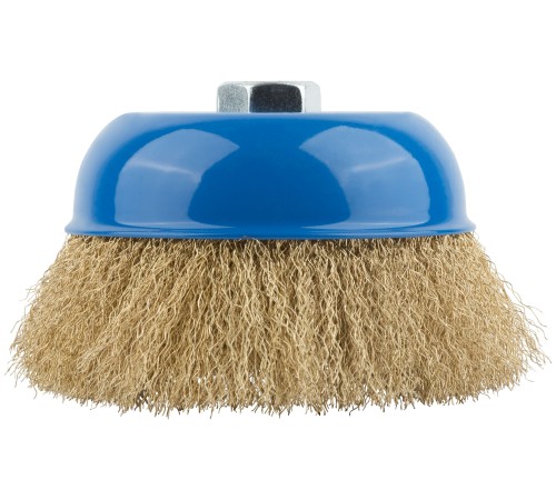 Корщетка, тип "чашка", гайка М14, стальная латунированная волнистая проволока 125 мм MOS