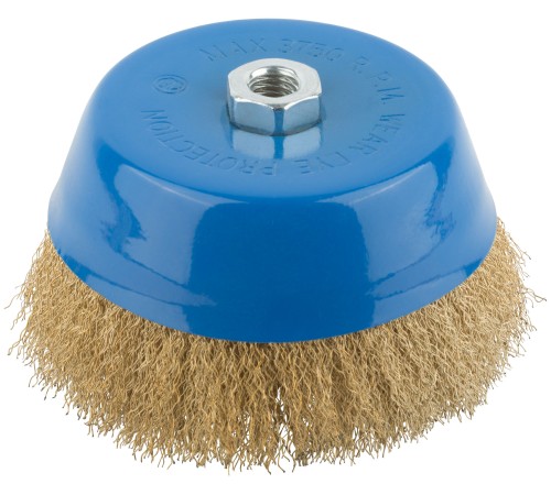 Корщетка, тип "чашка", гайка М14, стальная латунированная волнистая проволока 150 мм MOS