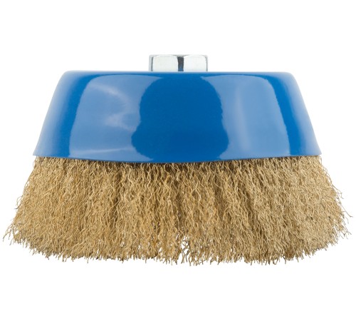 Корщетка, тип "чашка", гайка М14, стальная латунированная волнистая проволока 150 мм MOS