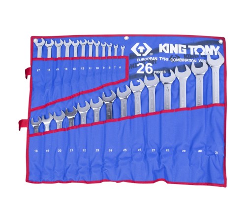 Набор комбинированных ключей, 6-32 мм чехол из теторона, 26 предметов KING TONY 1226MRN