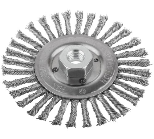 Корщетка-колесо, гайка М14, стальная витая проволока 125 мм КУРС