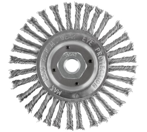 Корщетка-колесо, гайка М14, стальная витая проволока 125 мм КУРС