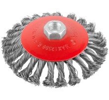 Корщетка-колесо с наклоном, гайка М14, стальная витая проволока 125 мм КУРС