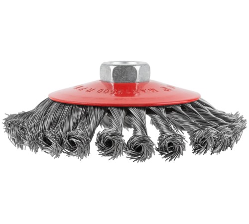 Корщетка-колесо с наклоном, гайка М14, стальная витая проволока 125 мм КУРС