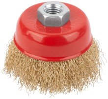 Корщетка чашечная, гайка М14, стальная латунированная волнистая проволока  75 мм КУРС