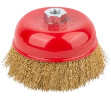 Корщетка чашечная, гайка М14, стальная латунированная волнистая проволока 125 мм КУРС