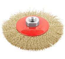 Корщетка-колесо с наклоном, гайка М14, стальная латунированная волнистая проволока 115 мм FIT IT