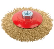 Корщетка-колесо с наклоном, гайка М14, стальная латунированная волнистая проволока 125 мм FIT IT