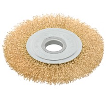 Корщетка-колесо, посадочный диаметр 22,2 мм, стальная латунированная волнистая проволока 125 мм, блистер КУРС