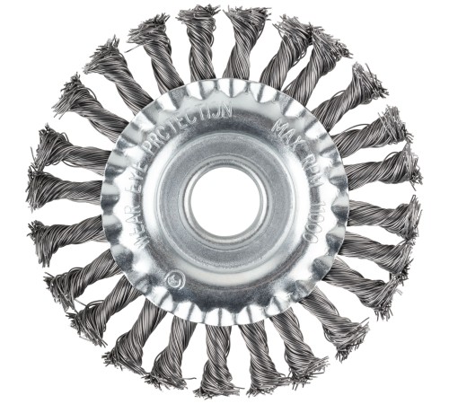 Корщетка-колесо, посадочный диаметр 22,2 мм, стальная витая проволока 125 мм, блистер КУРС