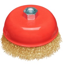 Корщетка-чашка, гайка М14, стальная латунированная волнистая проволока 125 мм, блистер КУРС