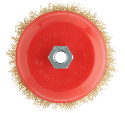 Корщетка-чашка, гайка М14, стальная латунированная волнистая проволока 125 мм, блистер КУРС