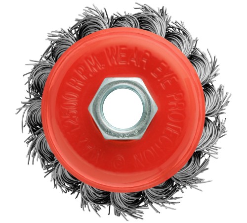 Корщетка-чашка, гайка М14, стальная витая проволока  65 мм, блистер КУРС