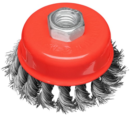 Корщетка-чашка, гайка М14, стальная витая проволока  75 мм, блистер КУРС