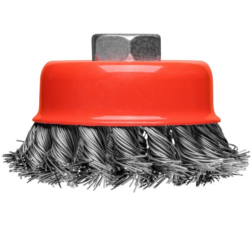 Корщетка-чашка, гайка М14, стальная витая проволока  75 мм, блистер КУРС