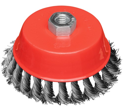 Корщетка-чашка, гайка М14, стальная витая проволока 125 мм, блистер КУРС