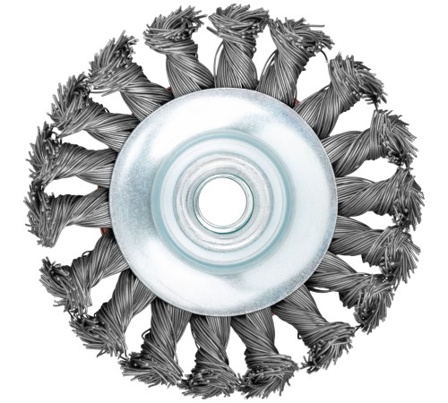 Корщетка-колесо с наклоном, гайка М14, стальная витая проволока 100 мм FIT IT