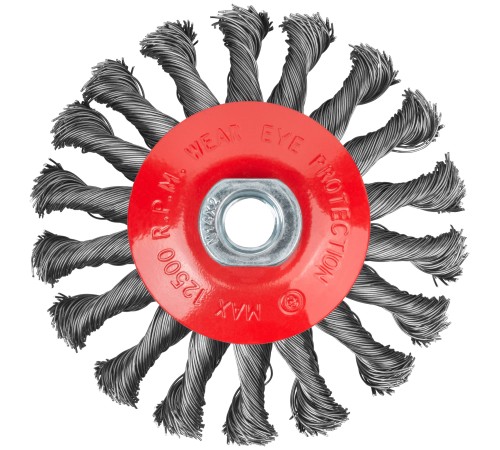 Корщетка-колесо с наклоном, гайка М14, стальная витая проволока 115 мм FIT IT