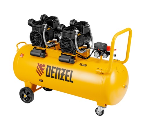 Компрессор безмасл. малошумный DLP-3000/100, 3 кВт, 2х1,5 кВт,100 л, 2850 об/мин,500 л/мин Denzel