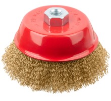 Корщетка-чашка, гайка М14, стальная латунированная волнистая проволока 125 мм FIT IT