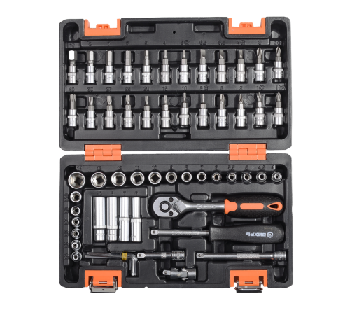 Набор инструментов, 1/4", CrV, пластиковый кейс 57 предметов Вихрь