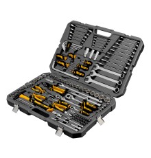 Набор инструментов, 1/2", 1/4", 3/8", CrV, S2, пластиковый кейс, 144 предмета Denzel Набор инструментов, 1/2", 1/4", 3/8", CrV, S2, пластиковый кейс, 144 предмета Denzel