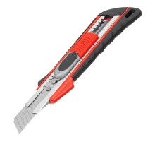 Нож, 18 мм, выдвижное лезвие "Quick blade" металлическая направляющая, двойная фиксация, эргономичная двухкомпонентная рукоятка Matrix Нож, 18 мм, выдвижное лезвие "Quick blade" металлическая направляющая, двойная фиксация, эргономичная двухкомпонентная рукоятка Matrix