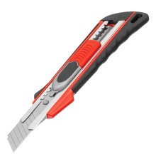 Нож, 18 мм, выдвижное лезвие "Quick blade" металлическая направляющая, двойная фиксация, эргономичная двухкомпонентная рукоятка Matrix Нож, 18 мм, выдвижное лезвие "Quick blade" металлическая направляющая, двойная фиксация, эргономичная двухкомпонентная рукоятка Matrix
