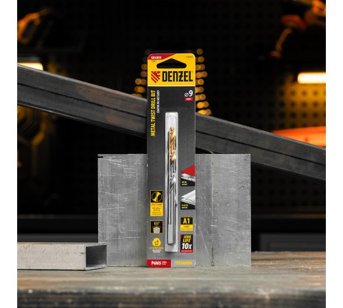 Сверло спиральное по металлу 9 x 125 мм, Р6М5, Golden Tip  Denzel