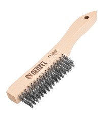 Щетка зачистная 4-х рядная, прямая проволока из нержавеющей стали с деревянной ручкой, EFP// Denzel