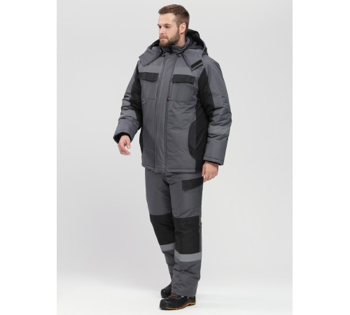 Костюм зимний Фаворит-Мега (тк.Таслан) п/к, т.серый/черный
