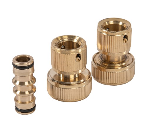 Набор для соединения шлангов 3/4, переходник, 2 соединителя, аквастоп, латунный Palisad Набор для соединения шлангов 3/4, переходник, 2 соединителя, аквастоп, латунный Palisad